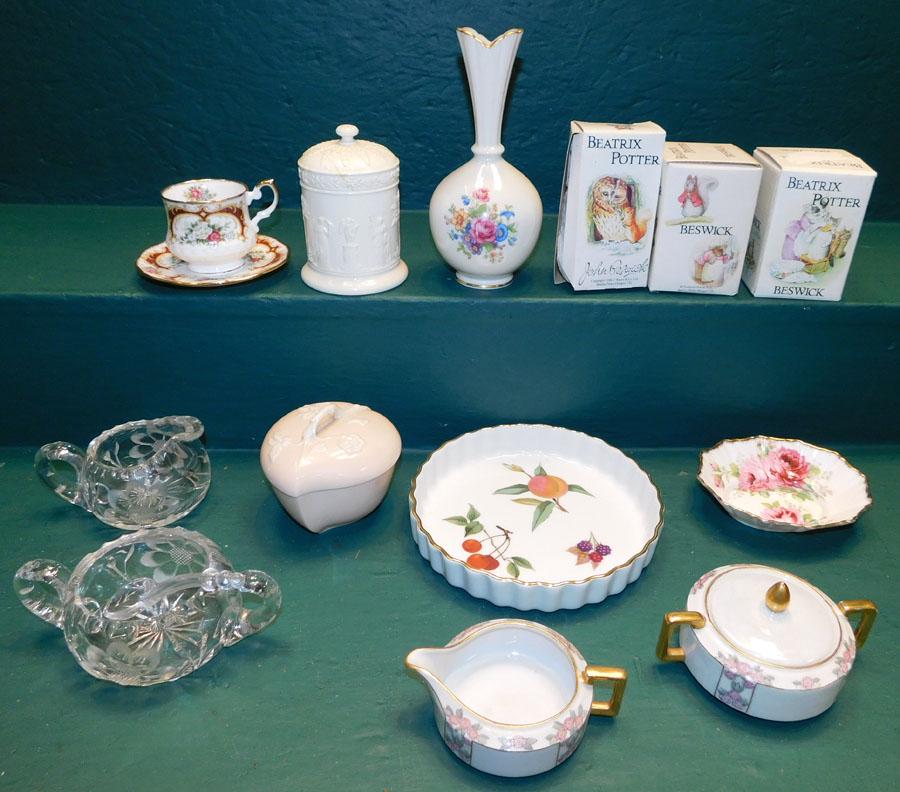 Lot Porcelain -- Lenox Vase -- Bavarian Cream & Sugar: Lot Porcelain -- Lenox Vase -- Bavarian Cream & Sugar -- Beswick Figures.