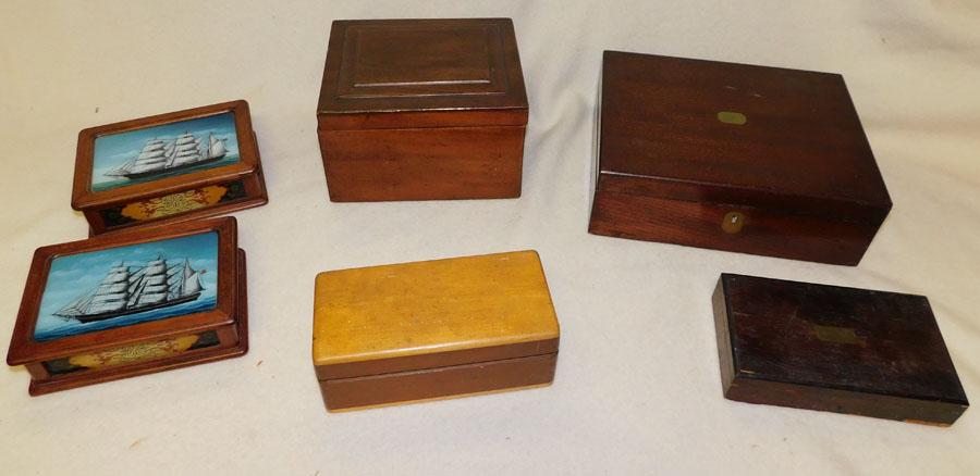 Lot 6 Wooden Decorative Boxes: Lot 6 Wooden Decorative Boxes. 12" W 9 1/2" D 4" H (Largest)