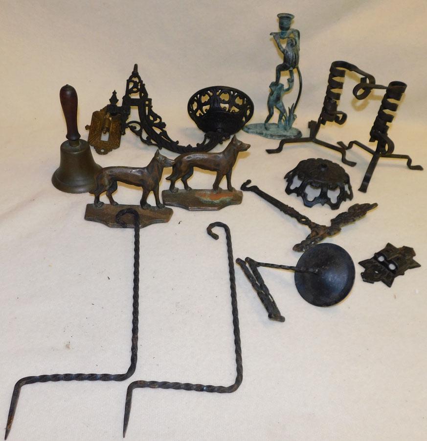 Lot Cast Iron Oil Lamp Brackets By Bradley &: Lot Cast Iron Oil Lamp Brackets By Bradley & Hubbard -- Brass Bell.