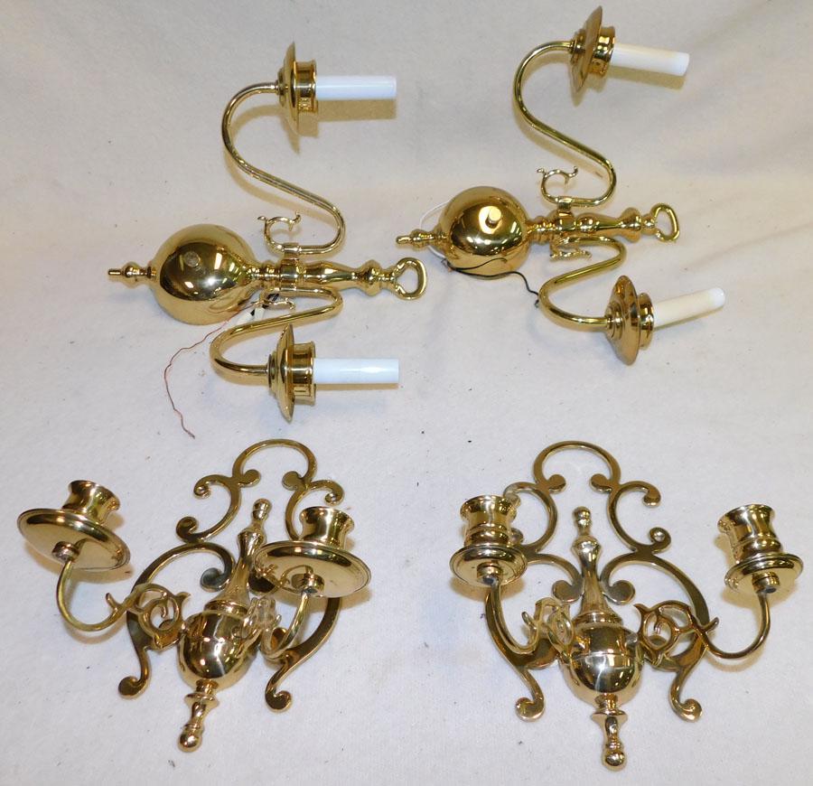 Two Pair Brass Wall Sconces: Two Pair Brass Wall Sconces.