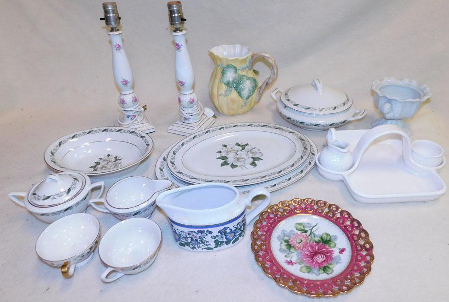 Lot Porcelain Dinnerware -- Lamps - Pitcher: Lot Porcelain Dinnerware -- Lamps - Pitcher.