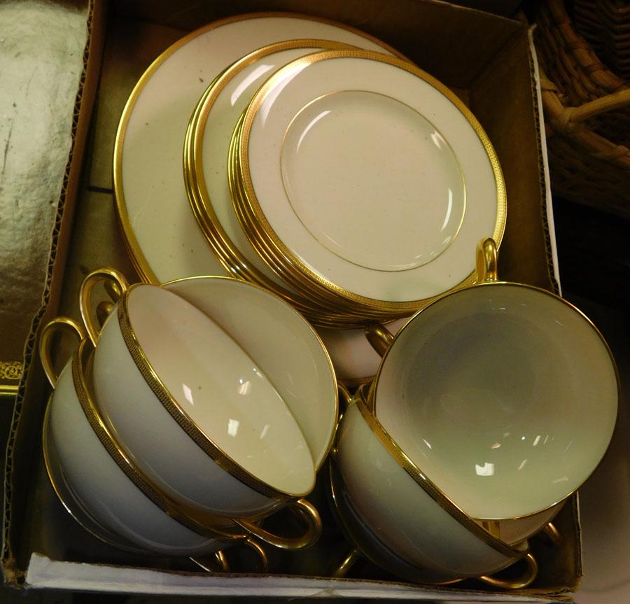 Lot Gold Rimmed Lenox Porcelain Plates & Cups: Lot Gold Rimmed Lenox Porcelain Plates & Cups.