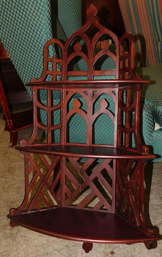 Mahogany Reticulated Wall Corner Shelf: Mahogany Reticulated Wall Corner Shelf. 37 1/2" H