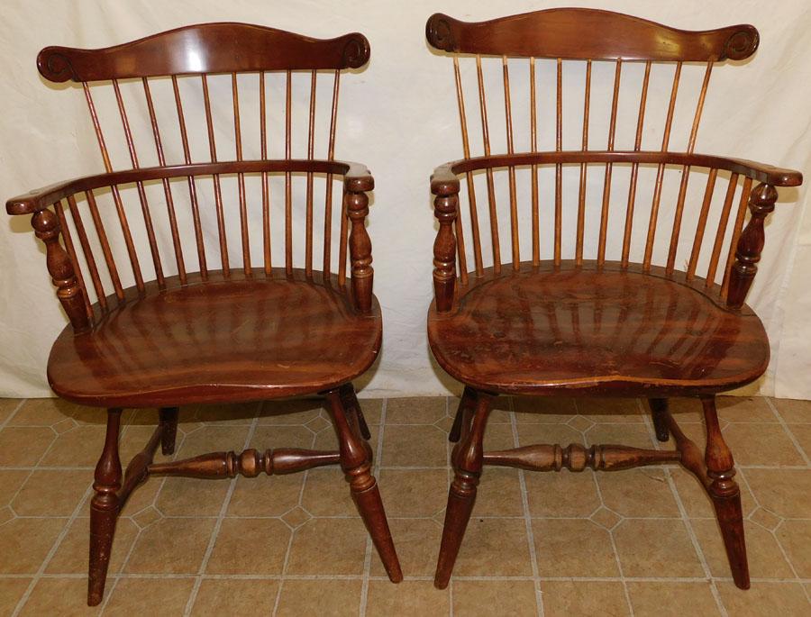 Pair Windsor Comb Back Arm Chairs By Frederick Duckloe: Pair Windsor Comb Back Arm Chairs By Frederick Duckloe & Bros. 35" H