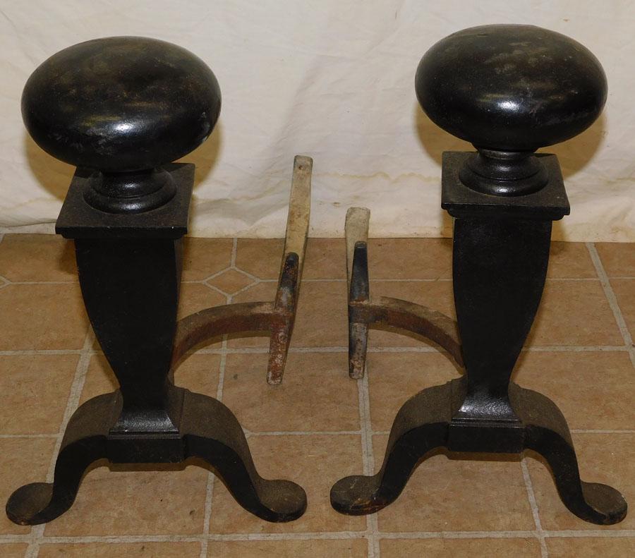 Arts & Crafts Cast Iron Andirons: Arts & Crafts Cast Iron Andirons. 18" H