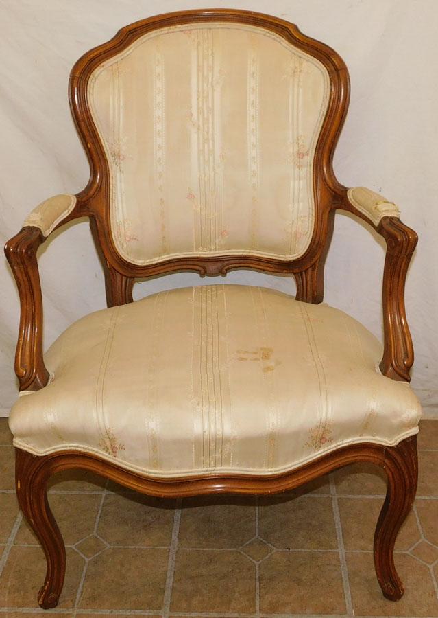 Walnut French Silk Upholstered Arm Chair: Walnut French Silk Upholstered Arm Chair . 35" H