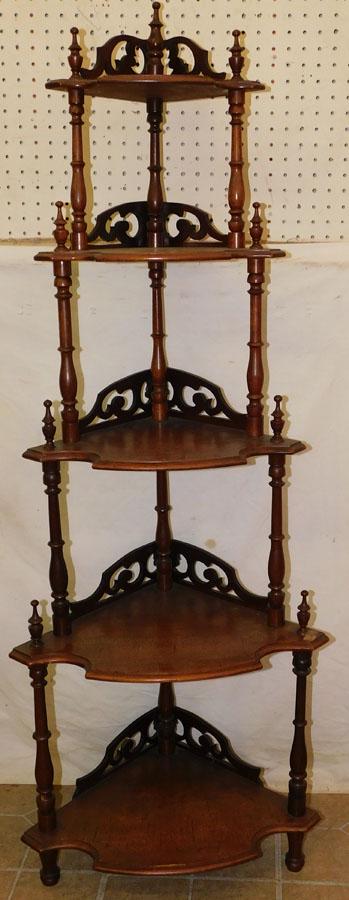 Victorian Walnut Corner Shelf: Victorian Walnut Corner Shelf. 57" H