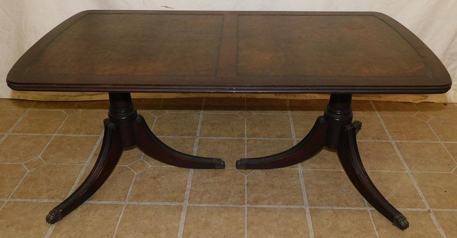 Mahogany Leather Top Coffee Table: Mahogany Leather Top Coffee Table. 35 1/4" W 19" D 15 1/4" H