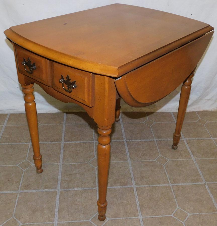Maple One Drawer Drop Leaf End Table: Maple One Drawer Drop Leaf End Table. 26" W 19 1/2" D 24" H