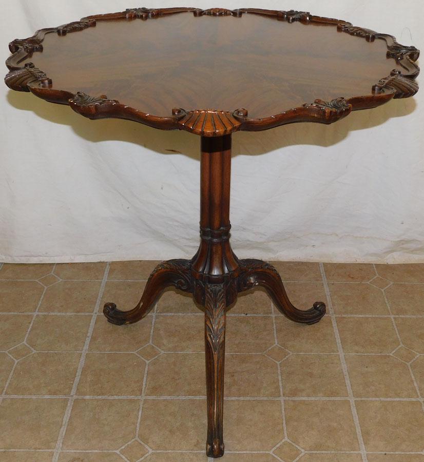 Mahogany Carved Pedestal Tea Table: Mahogany Carved Pedestal Tea Table. 30" Dia 29" H