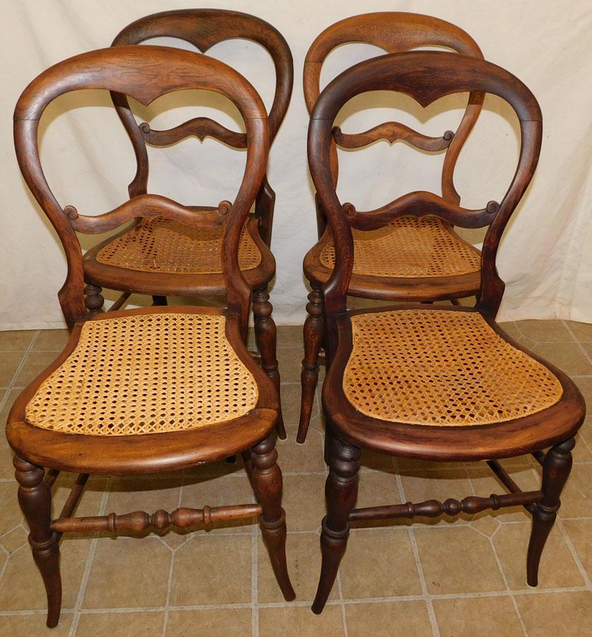 Set 4 Antique Walnut Cane Seat Dining Chairs: Set 4 Antique Walnut Cane Seat Dining Chairs. 33 1/4" H