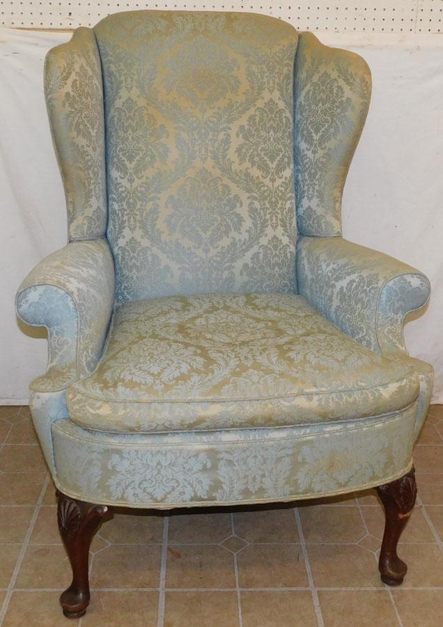Mahogany Carved Queen Anne Wing Back Chair: Mahogany Carved Queen Anne Wing Back Chair. 45" H
