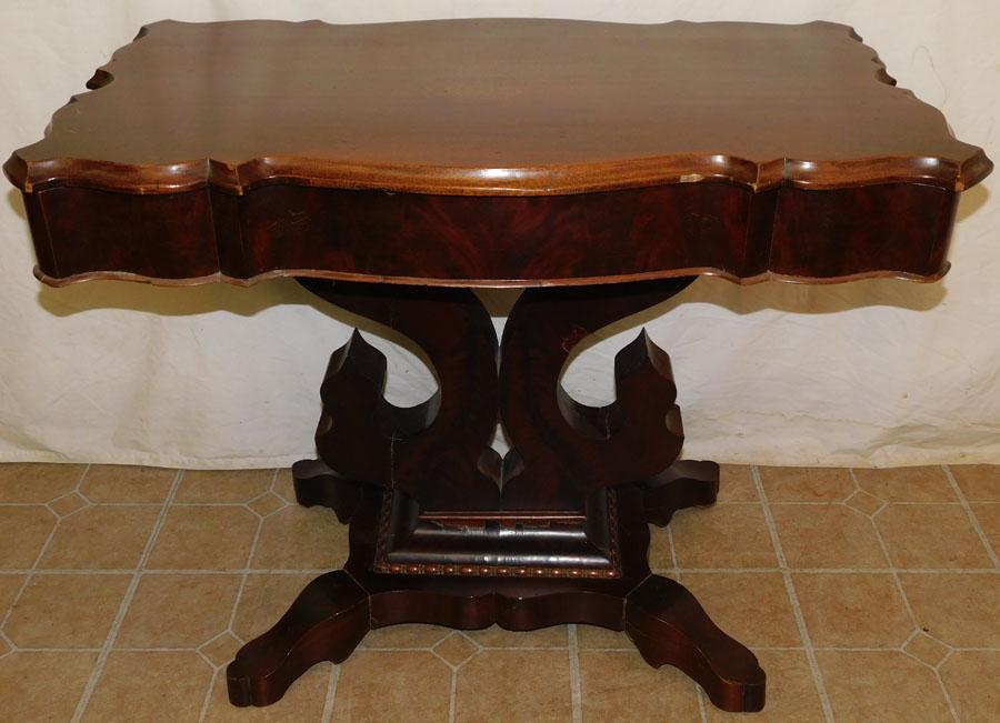 Mahogany Empire Pedestal Tea Table: Mahogany Empire Pedestal Tea Table. 36" W 21" D 28 1/2" H