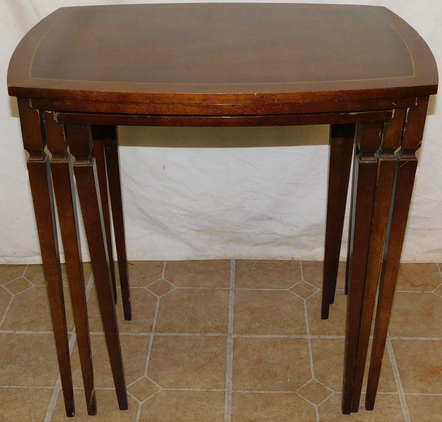 Three Mahogany Nest of Tables: Three Mahogany Nest of Tables. 24" W 17 1/4" D 23 3/4 H
