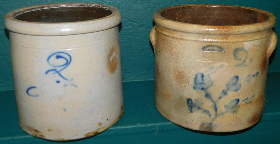 Two 2 Gallon Blue Decorated Stone Ware Crocks (1 of 7)