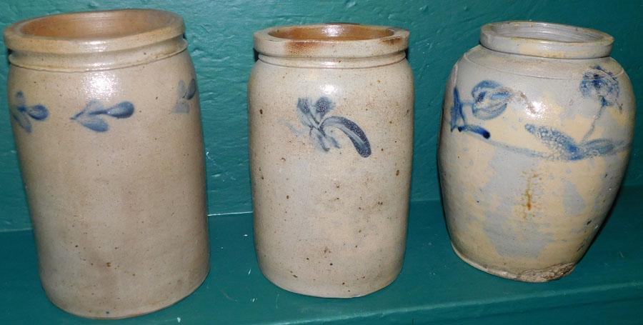 Three Blue Decorated Stone Ware Crocks (1 of 7)