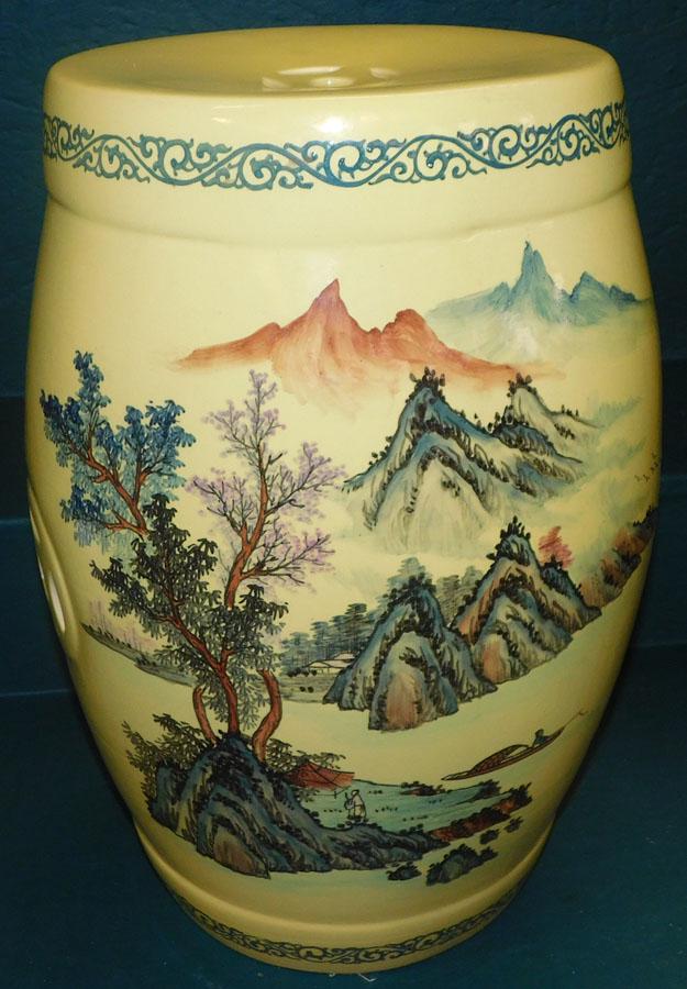Contemporary Oriental Porcelain Garden Seat: Contemporary Oriental Porcelain Garden Seat. 19" H
