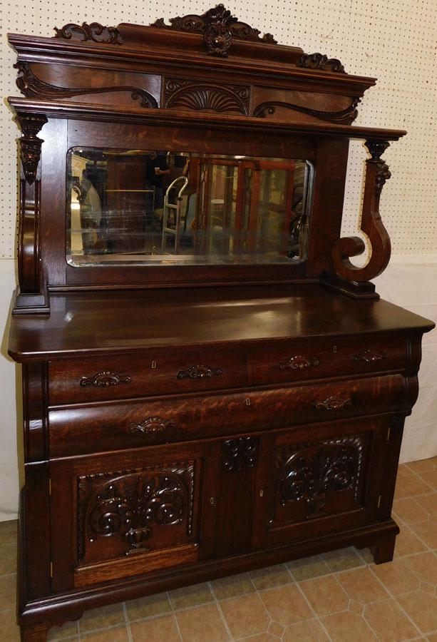 Antique Quarter Saw Oak Mirrored Back Sideboard (1 of 8)