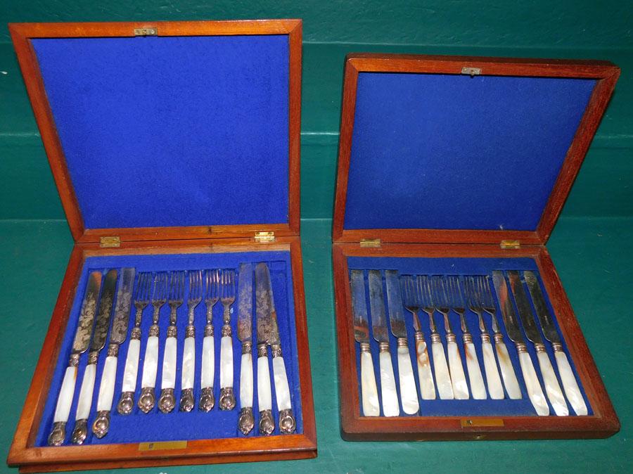 Two Mahogany Boxes W/ MOP Cutlery Sets (1 of 5)