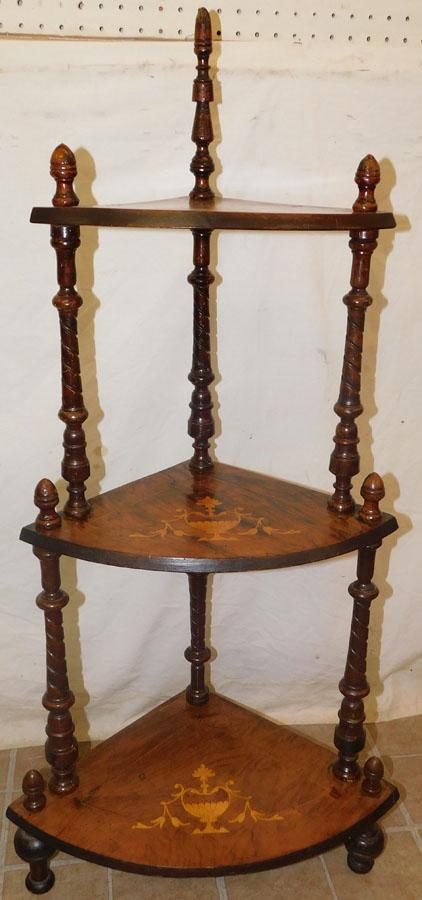 Victorian Walnut Inlaid Corner Shelf (1 of 3)