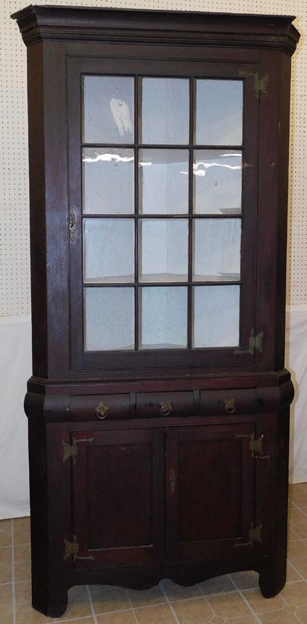Antique Cherry 12 Pane Corner Cabinet (1 of 4)