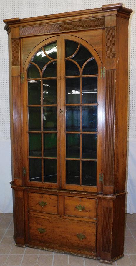 19th C Am Cherry Glass Door Corner C/board (1 of 11)