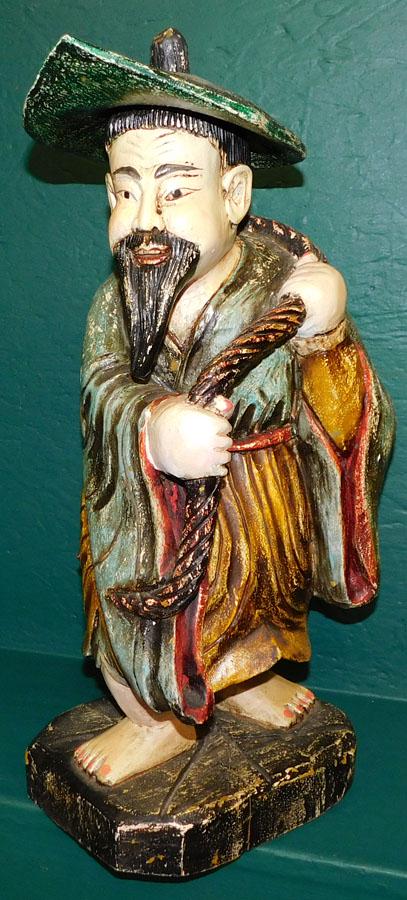 Wooden Carved Oriental Fisherman (1 of 4)