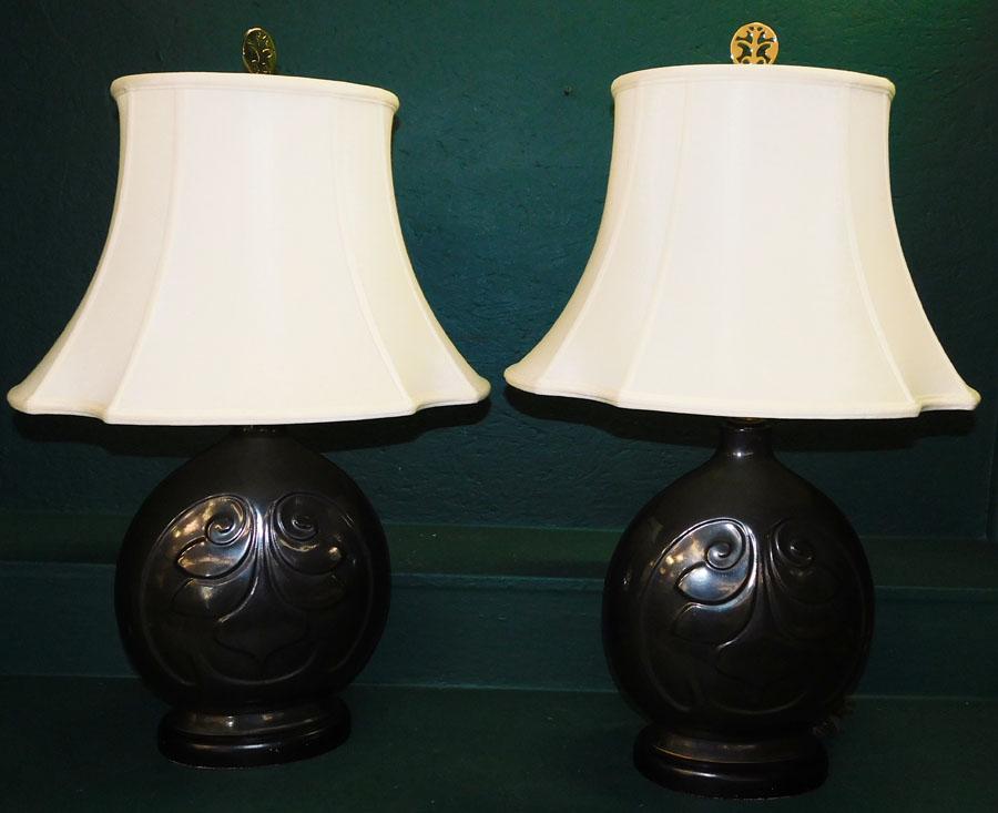 Pair Pottery Vases Made Into Lamps (1 of 5)