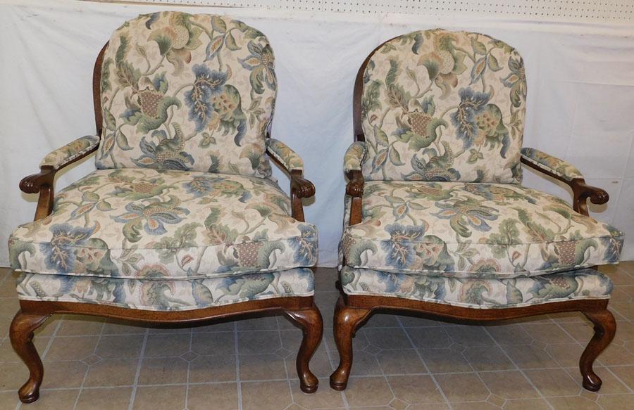 Pr French Upholstered Arm Chairs By Wesley Hall (1 of 4)