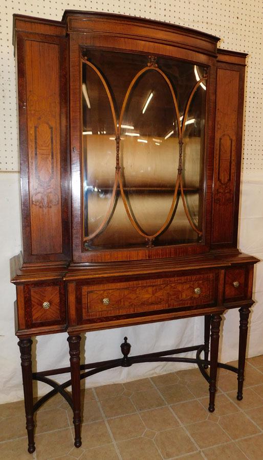 Satin Wood Inlay & Burl Wood Banded Cabinet: Satin Wood Inlay & Burl Wood Banded Cabinet. 41" W 16" D 64" H