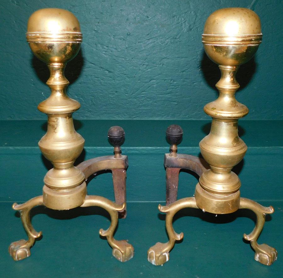 Pair Brass Cannonball Andirons (1 of 4)