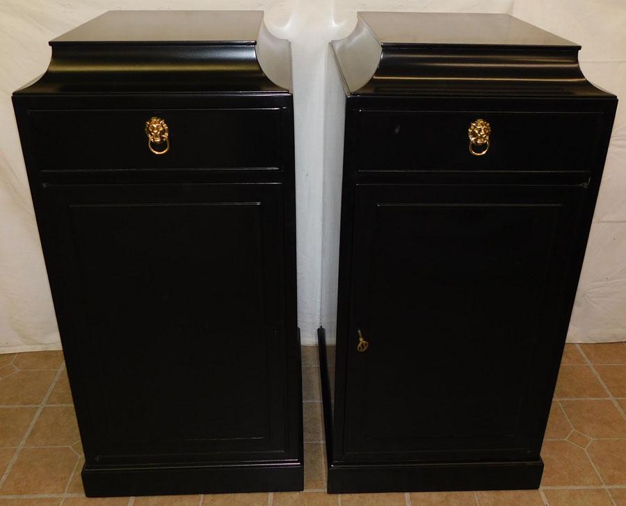 Pair Black Lacquered Pedestals W/ Lion Head Pulls (1 of 7)