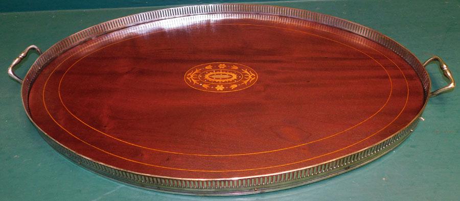 Mahogany Silverplate Mother of Pearl Serving Gallery (1 of 4)