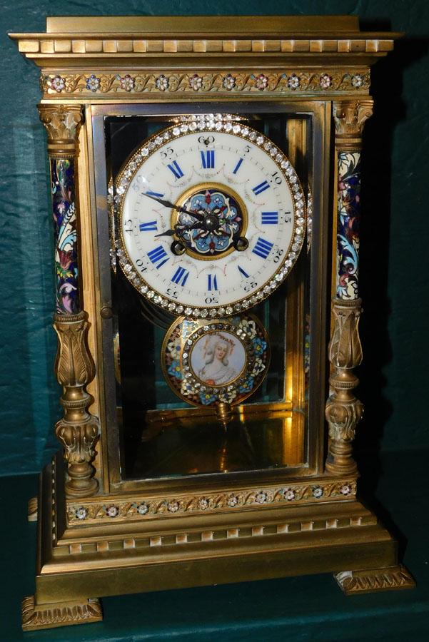 French Bronze & Cloisonné Crystal Regulator Clock (1 of 4)