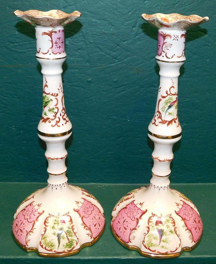 Pair Hand Painted Porcelain Candlesticks (1 of 4)