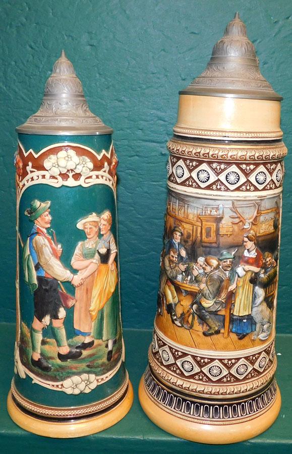 Two Large German Steins W/ Pewter Lids (1 of 5)