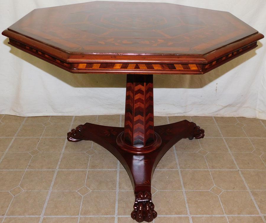 19th C Mahog Inlay Tilt Top Octagonal Center Table (1 of 8)
