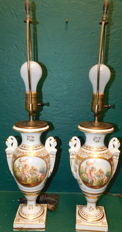 Pair Old Paris Vases Made Into Lamps (One Base Has (1 of 3)