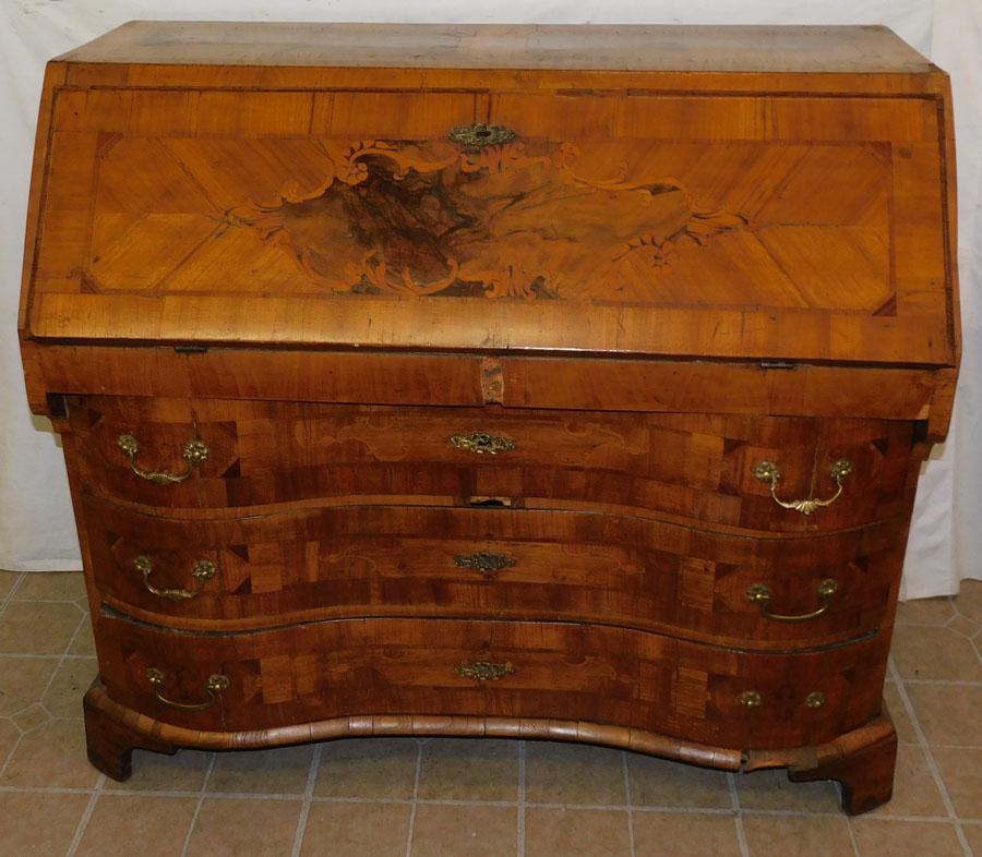 19th C Walnut Inlay Continental Serpentine Front Desk (1 of 8)