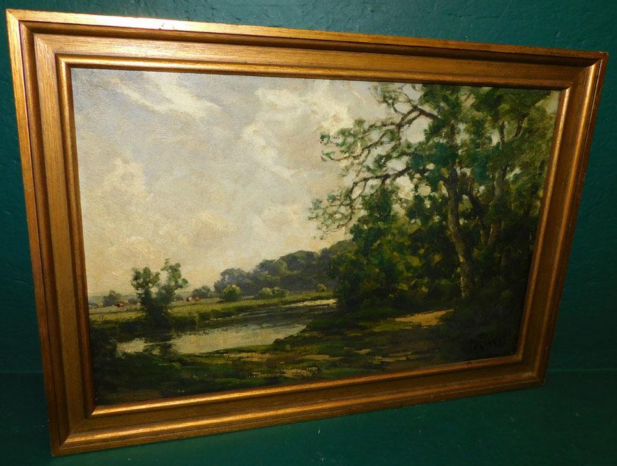 19th C Oil on Canvas "Edge Of Pond" By Jos Weiss (1 of 4)