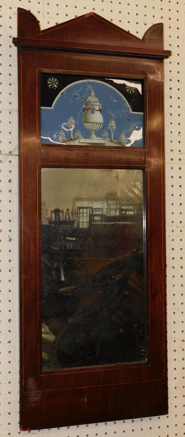 19th C Mahogany Inlay Mirror W/ Eglomise Panel (1 of 5)