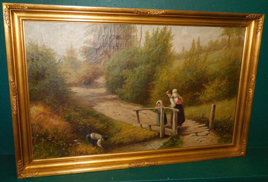 19th C OOC Country Fishing Scene Signed & Dated Sidney (1 of 4)