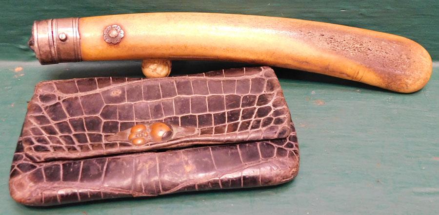 Bone Smoking Pipe W/ Tobacco Pouch: Bone Smoking Pipe W/ Tobacco Pouch. 8 1/2" Long