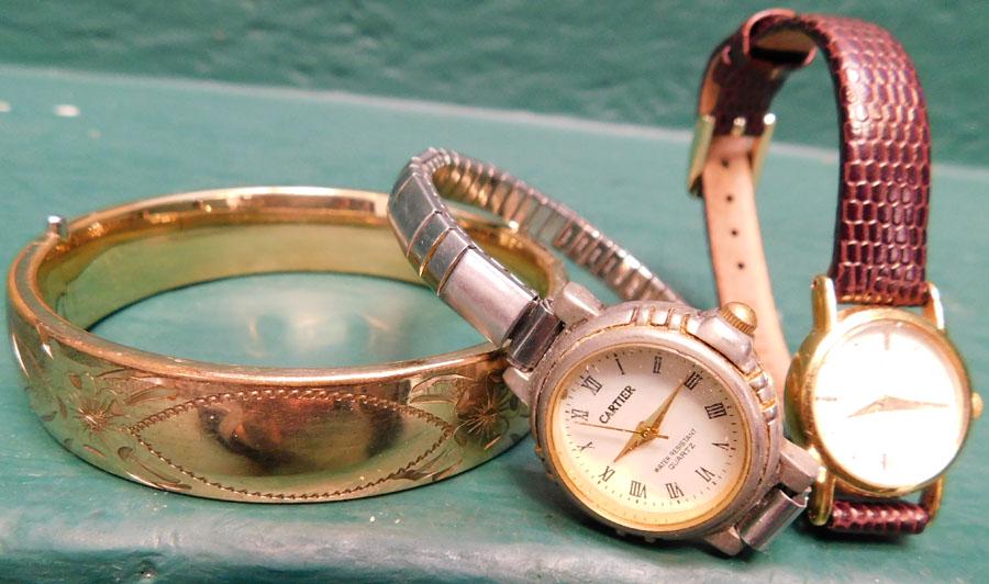 Seiko Watch,Cartier Watch,12K Gold Filled Bracelet: Seiko Watch -- Cartier Watch -- 12 K Gold Filled Bracelet.