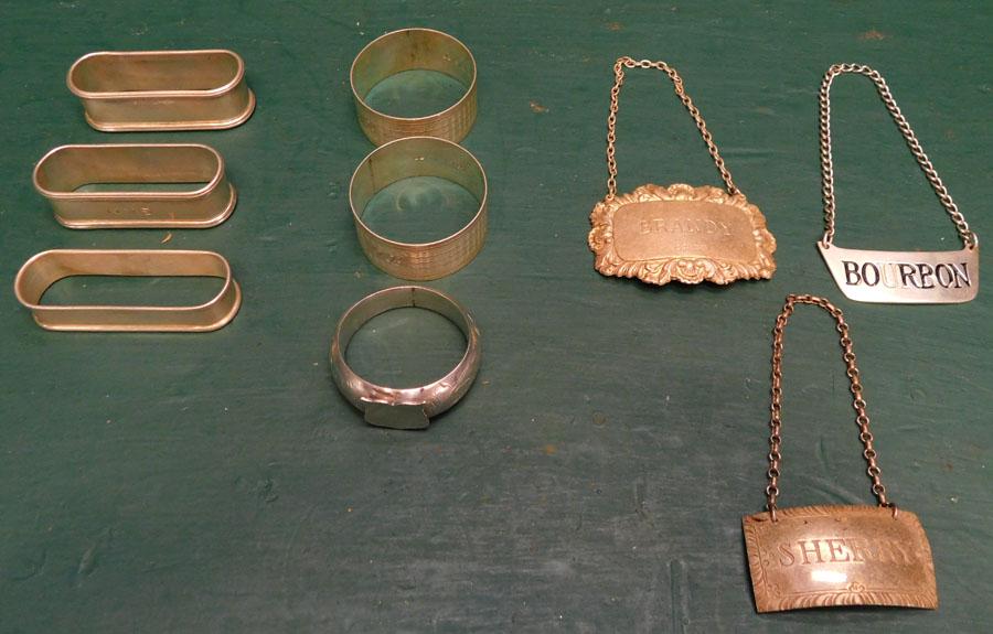 6 Sterling Napkin Rings & 3 Sterling Decanter Labels (1 of 2)