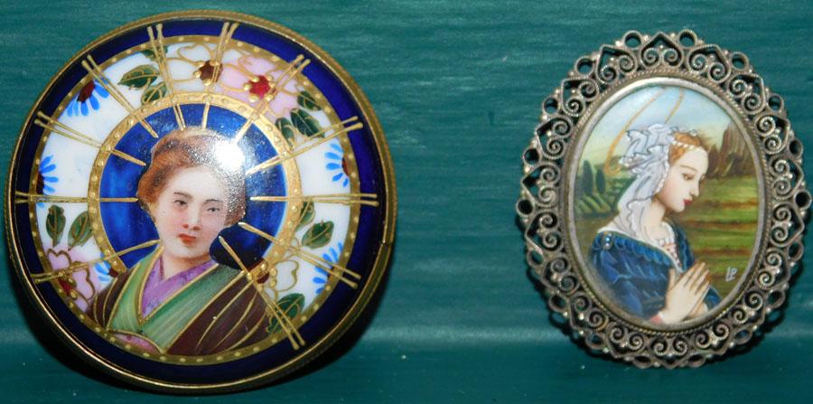 Hand Painted Porcelain Pin & .800 Silver Pin (1 of 2)