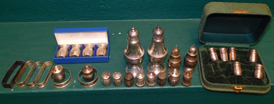 Sterl Napkin Rings & Sterl Weighted S & P Shakers: Sterling Napkin Rings & Sterling Weighted Salt & Pepper Shakers . 5 1/2" H (Tallest)