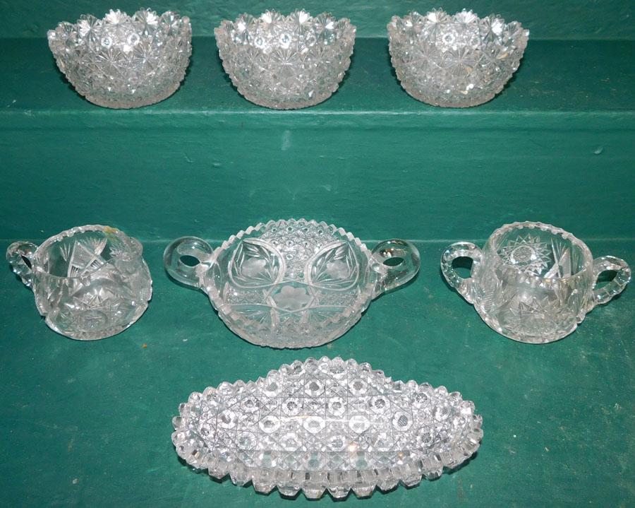 7 Cut glass Bowls -- Cream -- Sugar (1 of 2)
