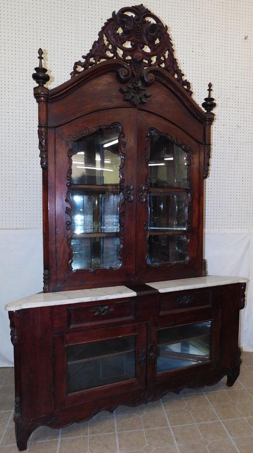 Walnut Carved Two Piece Corner Cabinet (1 of 9)