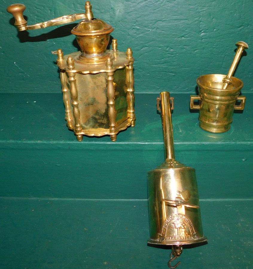 Antique Brass Rotisserie,Mortar & Pestle,Coffee Grinder: Antique Brass Rotisserie -- Mortar & Pestle -- Coffee Grinder. 13" Long (Rotisserie)